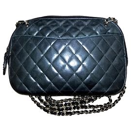Bolsa Chanel Camera de Pele de Cordeiro Verde Escuro Verde escuro