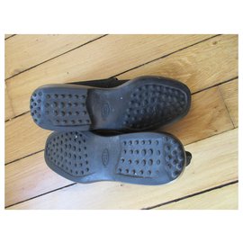 Tod's-Tod, botas de couro de bezerro de veludo preto, 38,5.-Preto