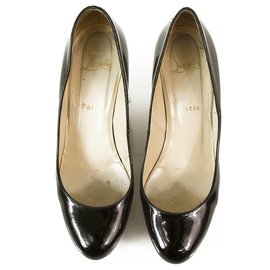 Christian Louboutin-Christian Louboutin COROCLIC 100 Black Patent Leather Cork Plaform Wedges 38,5-Black