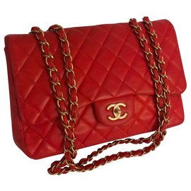 Chanel-Limitée Jumbo Flap Bag w / boîte HW Chanel mat, Dust bag-Rouge,Orange