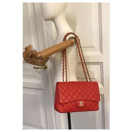 Chanel-Borsa con patta jumbo limitata con scatola Chanel HW opaca, Sacchetto di polvere-Rosso,Arancione