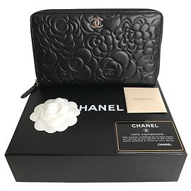 Chanel Geldbörse Camellia , schwarzes Lamm , neuf Schwarz