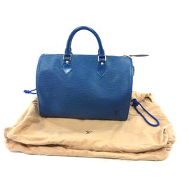 Louis Vuitton-SPEEDY 30 CUIR EPI BLEU-Bleu