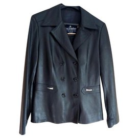 Autre Marque-Women's black leather crossover jacket-Black