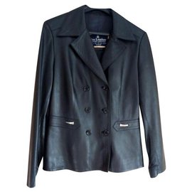 Autre Marque-Veste croisée en cuir noir pour femme-Noir