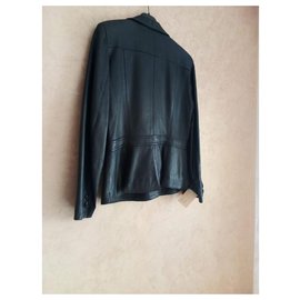 Autre Marque-Women's black leather crossover jacket-Black