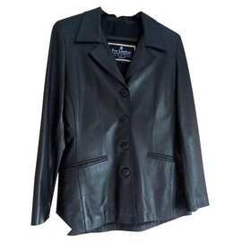Autre Marque-Black leather jacket 4 buttons-Black