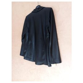 Autre Marque-Black leather jacket 4 buttons-Black