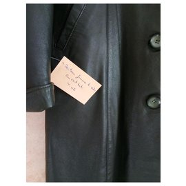 Autre Marque-Khaki green leather coat-Khaki