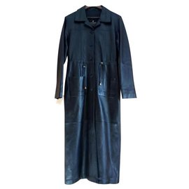 Autre Marque-Long woman leather coat-Black