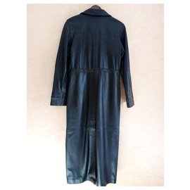 Autre Marque-Long woman leather coat-Black