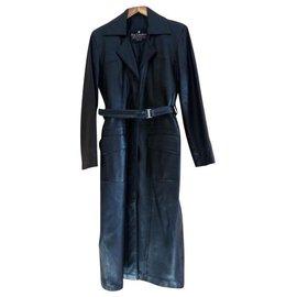 Autre Marque-manteau en cuir noir à ceinture femme-Noir