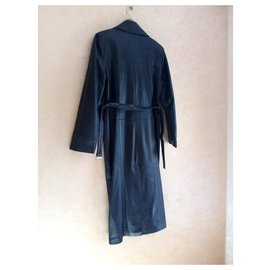Autre Marque-cappotto di pelle nera con cintura da donna-Nero