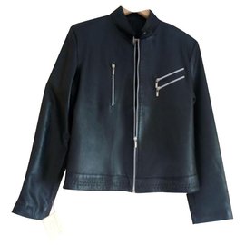 Autre Marque-Very nice black leather jacket with zips-Black