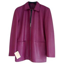 Autre Marque-Long purple leather jacket for women-Purple