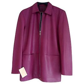 Autre Marque Giacca lunga in pelle viola da donna Porpora