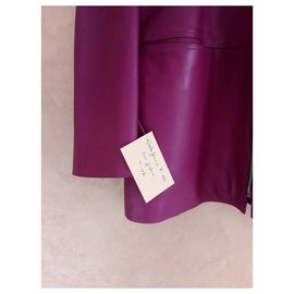 Autre Marque-Chaqueta larga de cuero morado para mujer-Púrpura