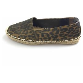 Yves Saint Laurent Espadrilles YSL Léopard Marron Marron Noir