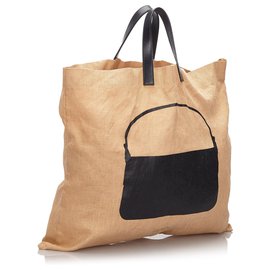 Fendi-Fendi Brown Printed Hemp Tote Bag-Brown,Black,Beige