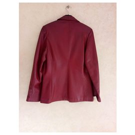 Autre Marque-Red leather jacket 1 button-Red
