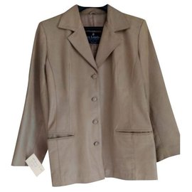 Autre Marque-Chaqueta de cuero gris 4 botones-Beige,Gris