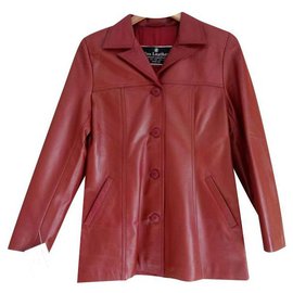Autre Marque-Red leather jacket 4 buttons-Red