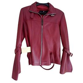 Autre Marque Giacca di pelle rossa con maniche svasate Rosso