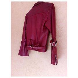 Autre Marque-Red leather jacket with flared sleeves-Red