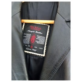 Autre Marque-Langer Mantel aus schwarzem Leder-Schwarz
