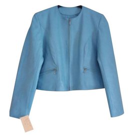 Autre Marque-Kurze Jacke aus blauem Leder-Hellblau