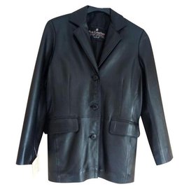 Autre Marque-Black leather jacket 3 buttons-Black