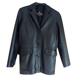 Autre Marque Schwarze Lederjacke 3 Tasten Schwarz