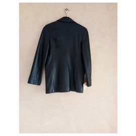 Autre Marque-Black leather jacket 3 buttons-Black