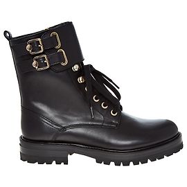 VERSACE COLLECTION LEATHER COMBAT BOOTS Black