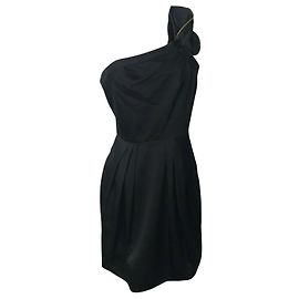 Bcbg Max Azria Schwarzes Satinkleid mit einer Schulter Schwarz Golden