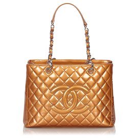 Chanel-Chanel Brown Patent Leather Grand Shopping Tote-Brown,Light brown