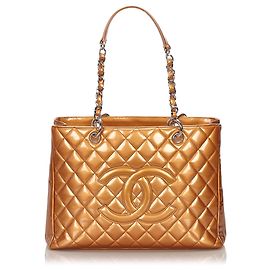 Chanel Brown couro grande compras Tote Marrom Castanho claro