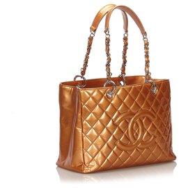 Chanel-Grand sac cabas en cuir verni marron Chanel-Marron,Marron clair