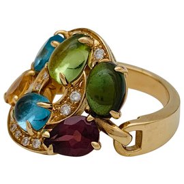 Bulgari-Bulgari "Astral" ring in yellow gold, diamonds and colored stones.-Other