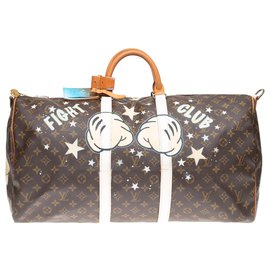 Louis Vuitton-Louis Vuitton Keepall 55 Monogram "Mickey Fight Club II" customized by PatBo!-Brown