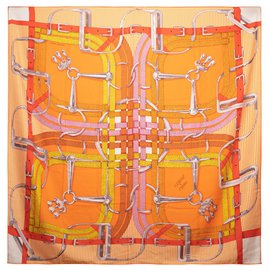 Hermès-Hermès shawl 140 Cashmere and Silk Toy Grips Collection, new condition!-Multiple colors,Orange