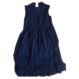 Berenice-Berenice dress with ruffles and embroidery-Navy blue