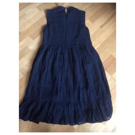 Berenice-Berenice dress with ruffles and embroidery-Navy blue