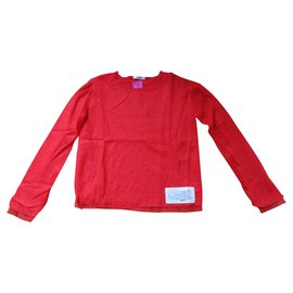 Dkny-Pull fine laine et tulle, taille 38.-Rouge