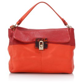 Lanvin-Lanvin Orange Leather Shoulder Bag-Red,Orange