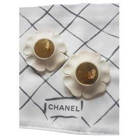 Chanel-Chanel camelia earrings-Black,Eggshell