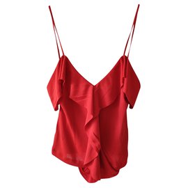 YVES SAINT LAURENT DEBARDEUR EN MAILLE AVEC VOLANT Rouge