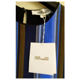 Diane Von Furstenberg-Vestido de seda-Preto,Azul claro