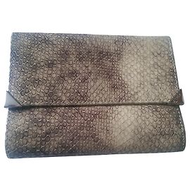 Furla Leather Wallet Crocodile Effect Brown Beige Brown Beige