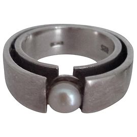 Autre Marque Modernistischer Silberring mit Perle Größe 55 Silber